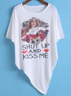 Romwe Lip Print Asymmetrical Hem T-shirt