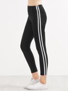 Romwe Black Contrast Striped Side Leggings