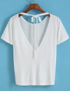Romwe Open Back White T-shirt