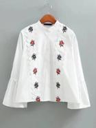 Romwe Bell Sleeve Scalloped Trim Embellished Blouse