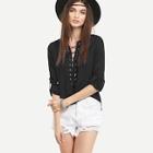 Romwe Grommet Lace-up Roll Tab Sleeve Blouse