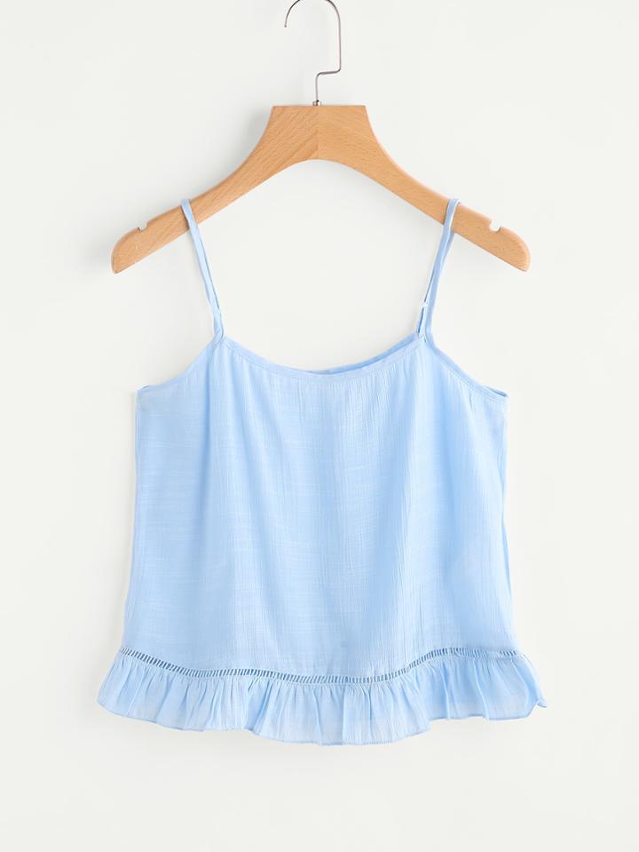 Romwe Hollow Out Frill Hem Cami Top