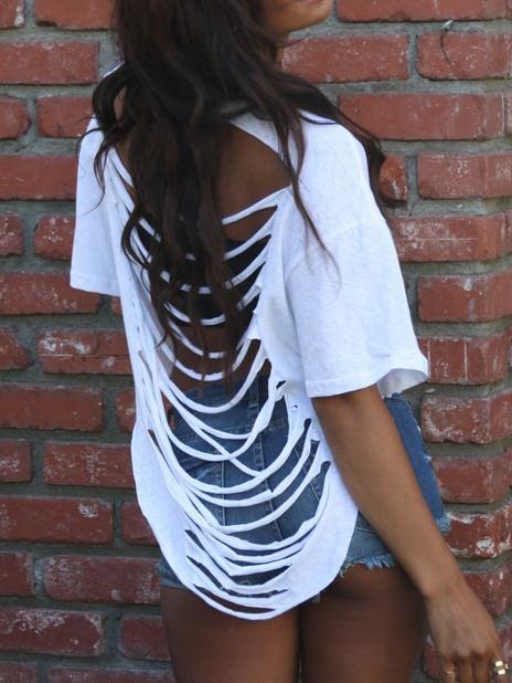 Romwe Ripped Back T-shirt