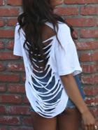 Romwe Ripped Back T-shirt