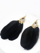 Romwe Vintage Star Favorite Distinctive Black Feather Earrings