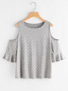 Romwe Cutout Shoulder Heather Knit Polka Dot Tee