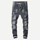 Romwe Men Cut And Sew Panel Drawstring Jeans