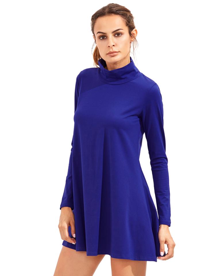 Romwe Royal Blue Pullover Long Sleeve Casual Dress