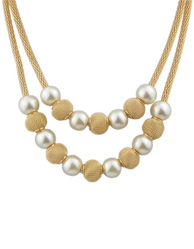 Romwe Gold Plated Ball Imitation Pearl Long Women Necklace