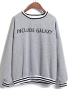Romwe Include Galaxy Print Striped Grey Sweatshirt