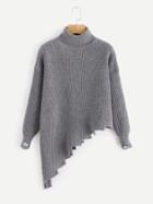 Romwe Asymmetrical Hem Ribbed Trim Sweater