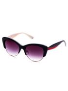 Romwe Black Frame Red Trim Semi Rimless Cat Eye Sunglasses