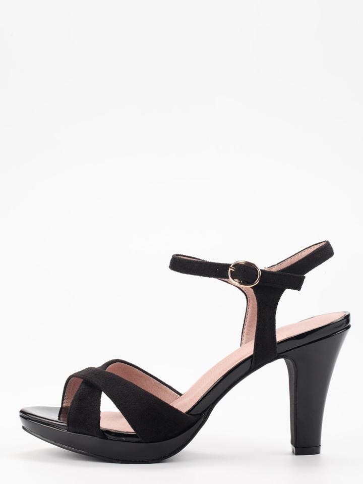 Romwe Crisscross Ankle Strap Heeled Sandals - Black
