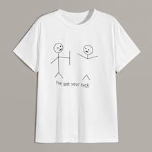 Romwe Guys Cartoon And Letter Print Tee