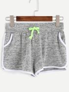 Romwe Grey Drawstring Contrast Trim Shorts