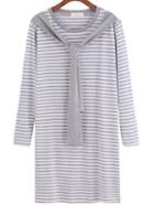 Romwe Long Sleeve Striped Self-tie T-shirt