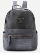 Romwe Grey Metallic Embellished Pu Backpack