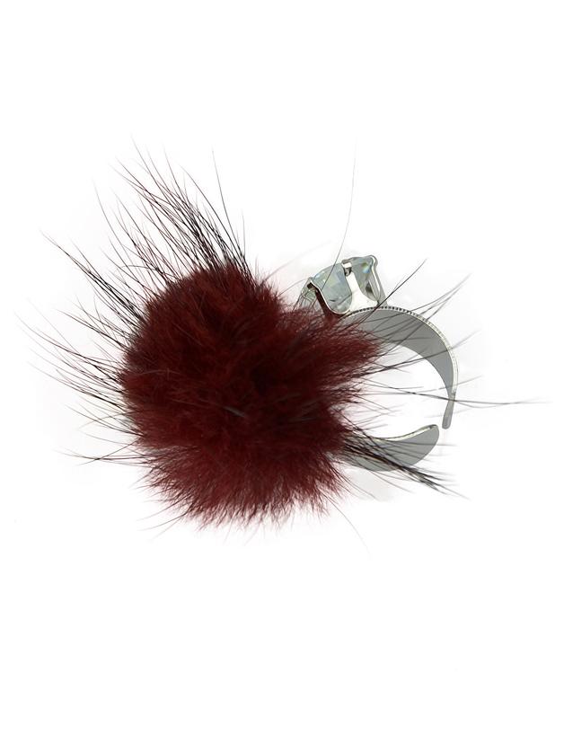 Romwe Red Color Fake Fur Rhinestone Cuff Rings