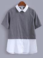 Romwe Contrast Vertical Striped Shirt