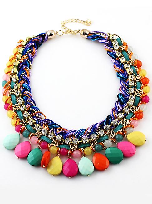 Romwe Multicolor Gemstone Tassel Necklace
