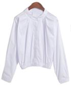 Romwe Stand Collar Buttons Crop White Blouse