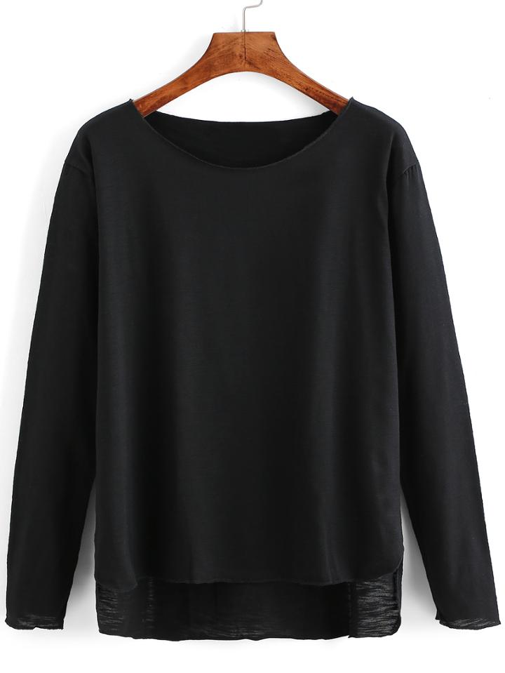 Romwe Dip Hem Black Knitwear