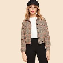 Romwe Flap Pocket Front Houndstooth Utility Jacket