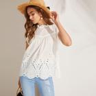 Romwe Circle Cut Insert Scalloped Ruffle Top