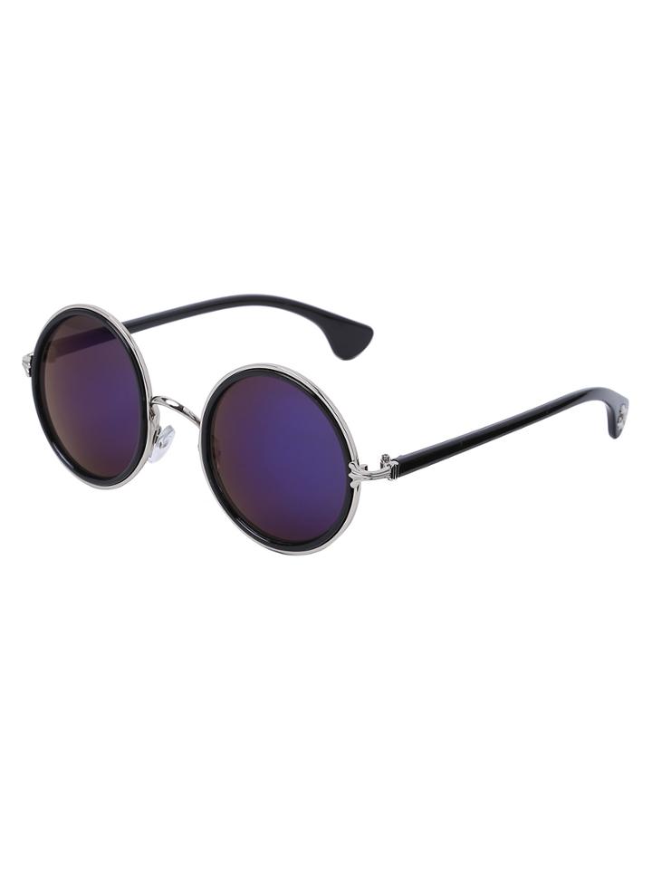 Romwe Gold Frame Round Blue Lens Retro Style Sunglasses