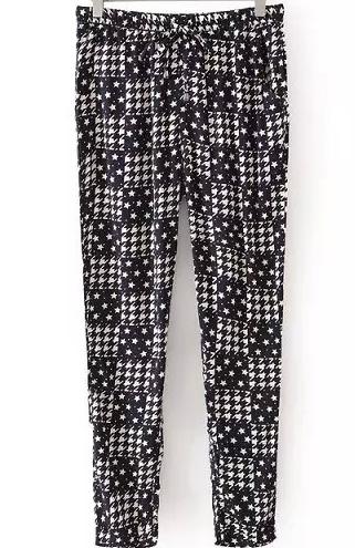 Romwe Drawstring Geometric Print Black Pant
