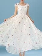 Romwe White Floral A-line Maxi Dress