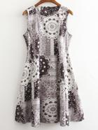 Romwe Multicolor Sleeveless Geometric Printed Skater Dress