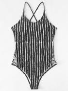 Romwe Striped Criss Cross Swimsuit