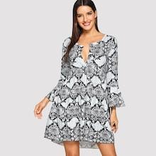Romwe Snakeskin Print Ruffle Hem Dress