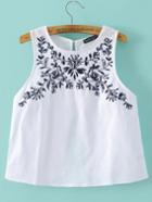 Romwe White Embroidery Open Back Tank Top