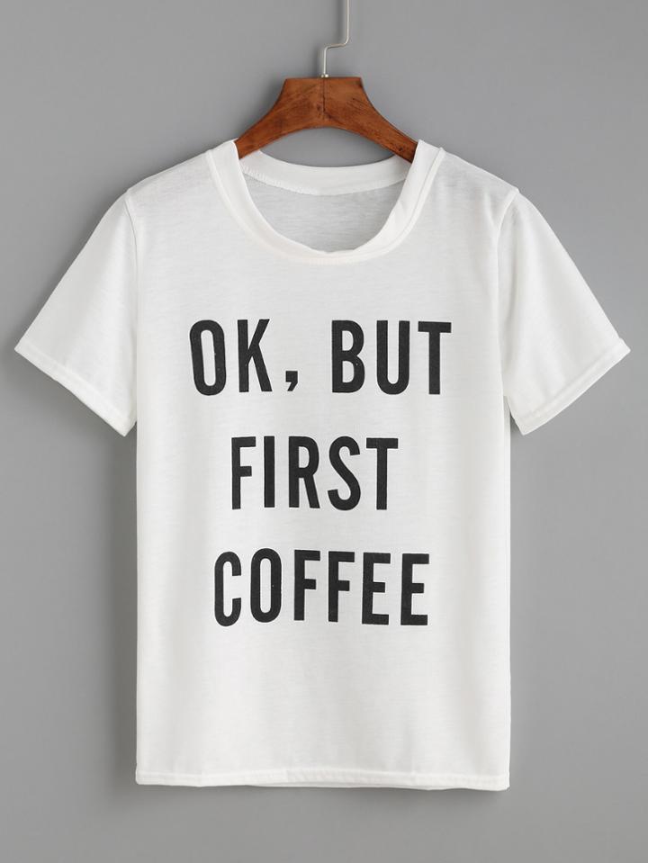 Romwe Ivory Sentence Print T-shirt