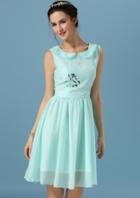 Romwe Doll Collar Embroidered Flare Dress
