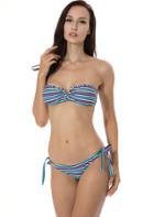 Romwe Blue Stripe Foil Bandeau V Wire Bikini Set