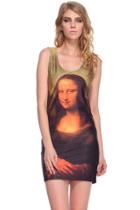 Romwe Mona Lisa Print Tank Dress