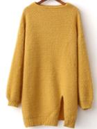 Romwe Yellow Front Slit Lantern Sleeve Sweater