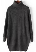 Romwe Split Hem Dark Grey Knit Sweater