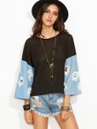 Romwe Contrast Lace Hollow Out High Low Blouse