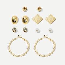 Romwe Square & Hoop Stud Earrings 6pairs