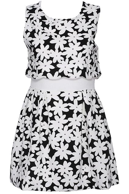 Romwe Flower Print Fake Two-piece Sleeveless Dress