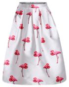 Romwe Flamingo Print Midi Skirt