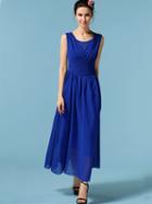 Romwe Royal Blue Sleeveless Chiffon Maxi Dress