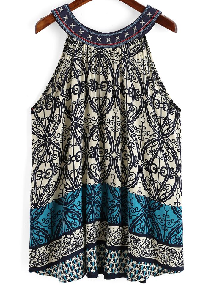 Romwe Embroidered Floral Loose Cami Top