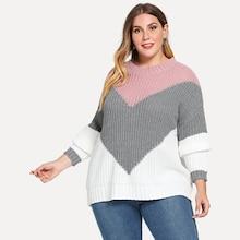 Romwe Plus Drop Shoulder Chevron Sweater