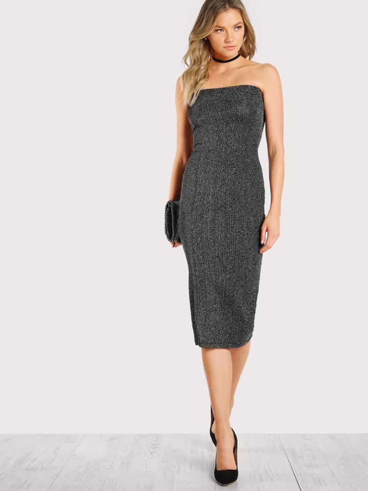 Romwe Solid Bandeau Pencil Dress