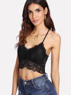 Romwe Lace Overlay Crop Top
